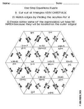 One-Step Equations Puzzle by Gina Creech | Teachers Pay Teachers