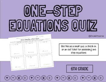 Preview of One Step Equations Quiz