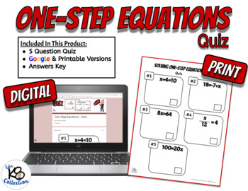 Preview of One-Step Equations Quiz - Digital & Printable Assessment