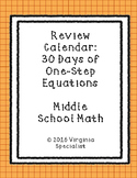 One Step Equations Review Calendar