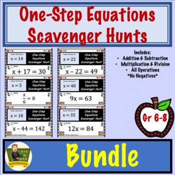 Preview of One-Step Equations Scavenger Hunt Bundle (No Negatives)