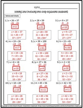 One Step Equation Worksheets Simple Step-by-Step Resource | TpT