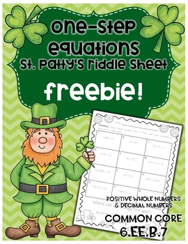 Preview of One-Step Equations - St. Patrick's Day Riddle FREEBIE