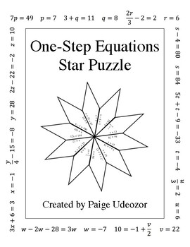 Preview of One-Step Equations Star Puzzle