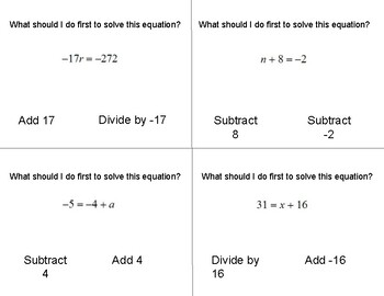 Preview of One Step Equations Task Cards