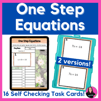 Preview of One Step Equations Task Cards Digital and Printable Activity