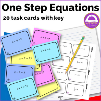 Preview of One Step Equations Task Cards No Negative Morning Work