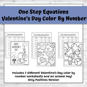 Preview of One Step Equations Valentine's Day Color By Number - No Negatives