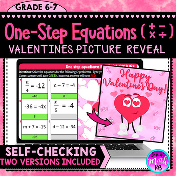 Preview of One-Step Equations Valentine's Day Fun Digital Mystery Reveal