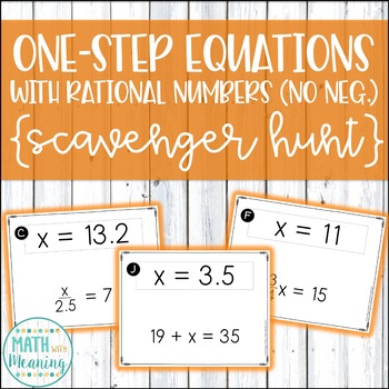 Preview of One-Step Equations With Rational Numbers (No Negatives) Scavenger Hunt Activity
