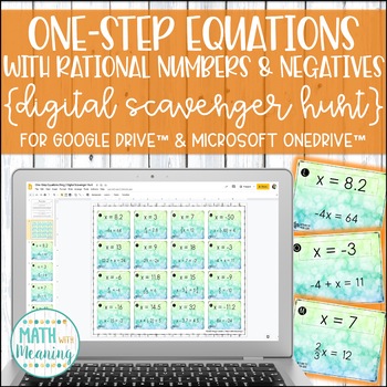 Preview of One-Step Equations With Rational Numbers and Negatives DIGITAL Scavenger Hunt