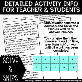 One Step Equations Solve and Snip® Interactive Word Problems | TpT