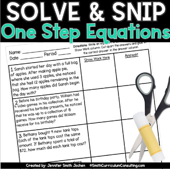 Preview of One Step Equations Solve and Snip® Interactive Word Problems