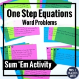 One Step Equations Word Problems Activity