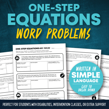 Preview of One-Step Equations Word Problems with Simple Language and Graphic Organizers