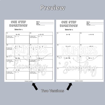 One Step Equations Worksheet by Numbers in Secondary | TpT