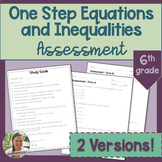 One Step Equations and Inequalities Assessment - 6th Grade Test