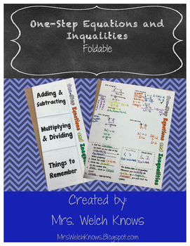 Preview of One Step Equations and Inequalities Foldable