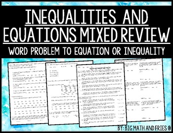 Preview of One-Step Equations and Inequalities Mixed Practice (6.9A, 6.9B, 6.9C)
