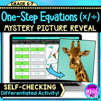 Preview of Solving One-Step Equations using Multiplication Division Digital Mystery Reveal