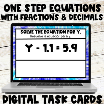 Preview of One Step Equations with Fractions and Decimals Digital Task Cards/Google Slides