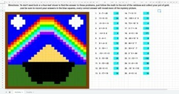 Preview of One Step Equations with Integers Mystery Picture Reveal Pixel Art: Sheets