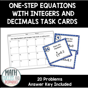 Preview of Evaluating One-Step Equations with Integers and Decimals Task Cards Activity