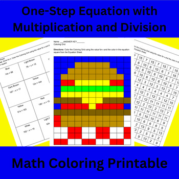 Preview of One-Step Equations with Multiplication and Division Grid Coloring- Cheeseburger