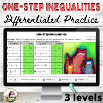 Preview of One Step Inequalities Activity Differentiated Practice 