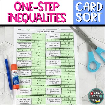 Preview of One-Step Inequalities Card Sort Activity