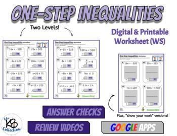 Preview of One-Step Inequalities - Digital Worksheet