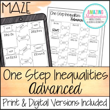 Preview of One Step Inequalities Worksheet - Advanced Maze Activity