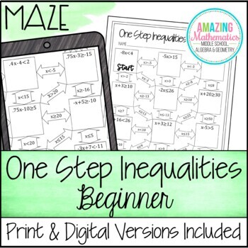 Preview of One Step Inequalities Worksheet - Beginner Maze Activity
