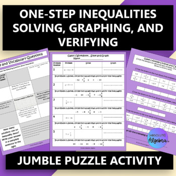 Preview of One Step Inequalities Solving Graphing and Verifying Jumble Puzzle Activity
