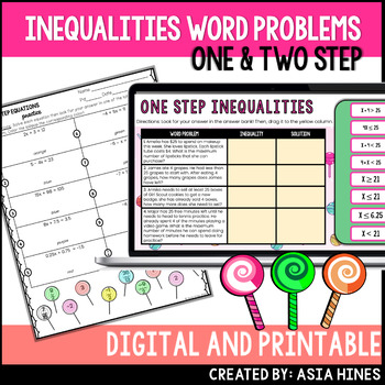 Preview of Inequalities Word Problems Worksheet - One Step and Two Step