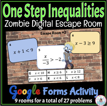 Preview of One Step Inequalities Zombie Digital Math Escape Room - Google