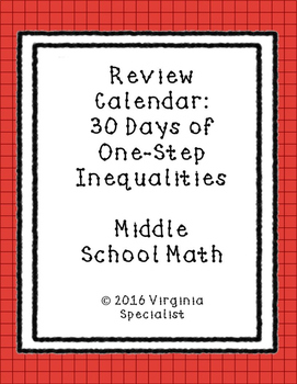 Preview of One Step Inequalities and Graphing Inequalities Review Calendar