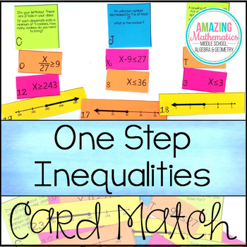 Preview of One Step Inequalities on a Number Line Matching Cards