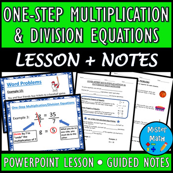 Preview of One-Step Multiplication & Division Equations PPT and Guided Notes BUNDLE