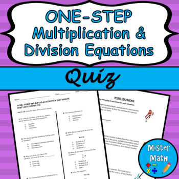 Preview of One-Step Multiplication & Division Equations Quiz