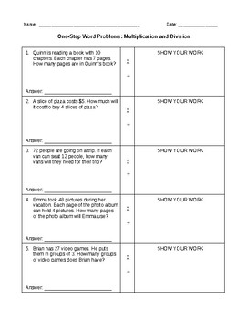 Preview of One Step Multiplication and Division Word Problems Set 1