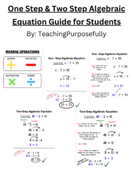 Preview of One Step & Two Step Algebraic Equation Guide for Students