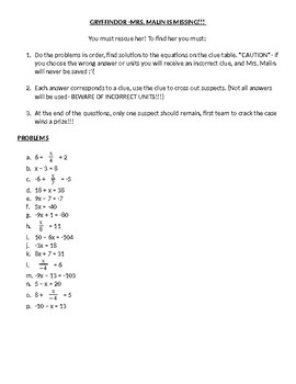 Preview of One Step & Two Step Equations Save the Teacher Mystery Game