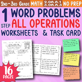One Step Word Problems All Operations 2nd - 3rd Grade Math Worksheets Task Card
