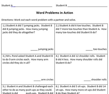 Preview of One Step Word Problems in Action