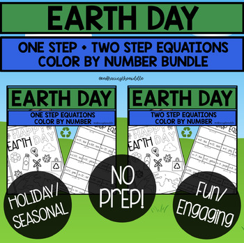 Preview of One-Step and Two-Step Equations Earth Day Color By Number Bundle