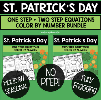 Preview of One-Step and Two-Step Equations St. Patrick's Day Color By Number BUNDLE