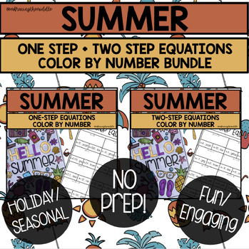 Preview of One-Step and Two-Step Equations Summer Themed Color By Number Bundle