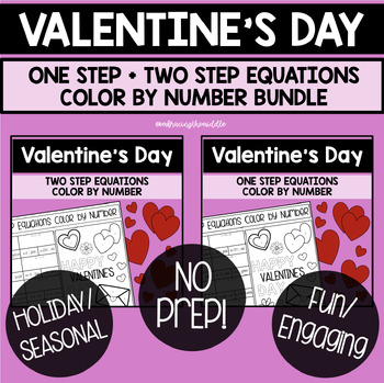 Preview of One-Step and Two-Step Equations Valentine's Day Color By Number BUNDLE