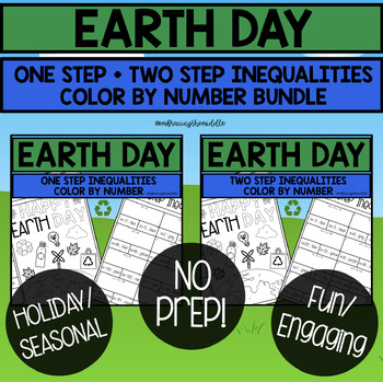 Preview of One-Step and Two-Step Inequalities Earth Day Color By Number Bundle